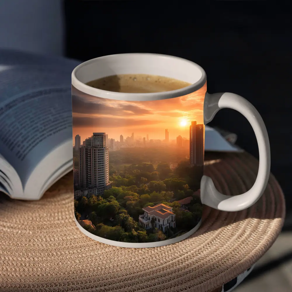 Mumbai Skyline Golden Sunset Aerial City View – Mugs