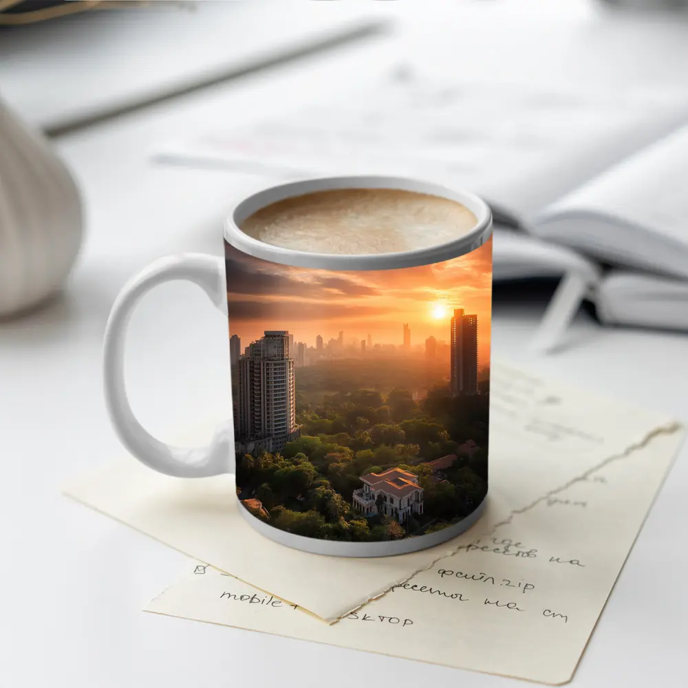 Mumbai Skyline Golden Sunset Aerial City View – Mugs
