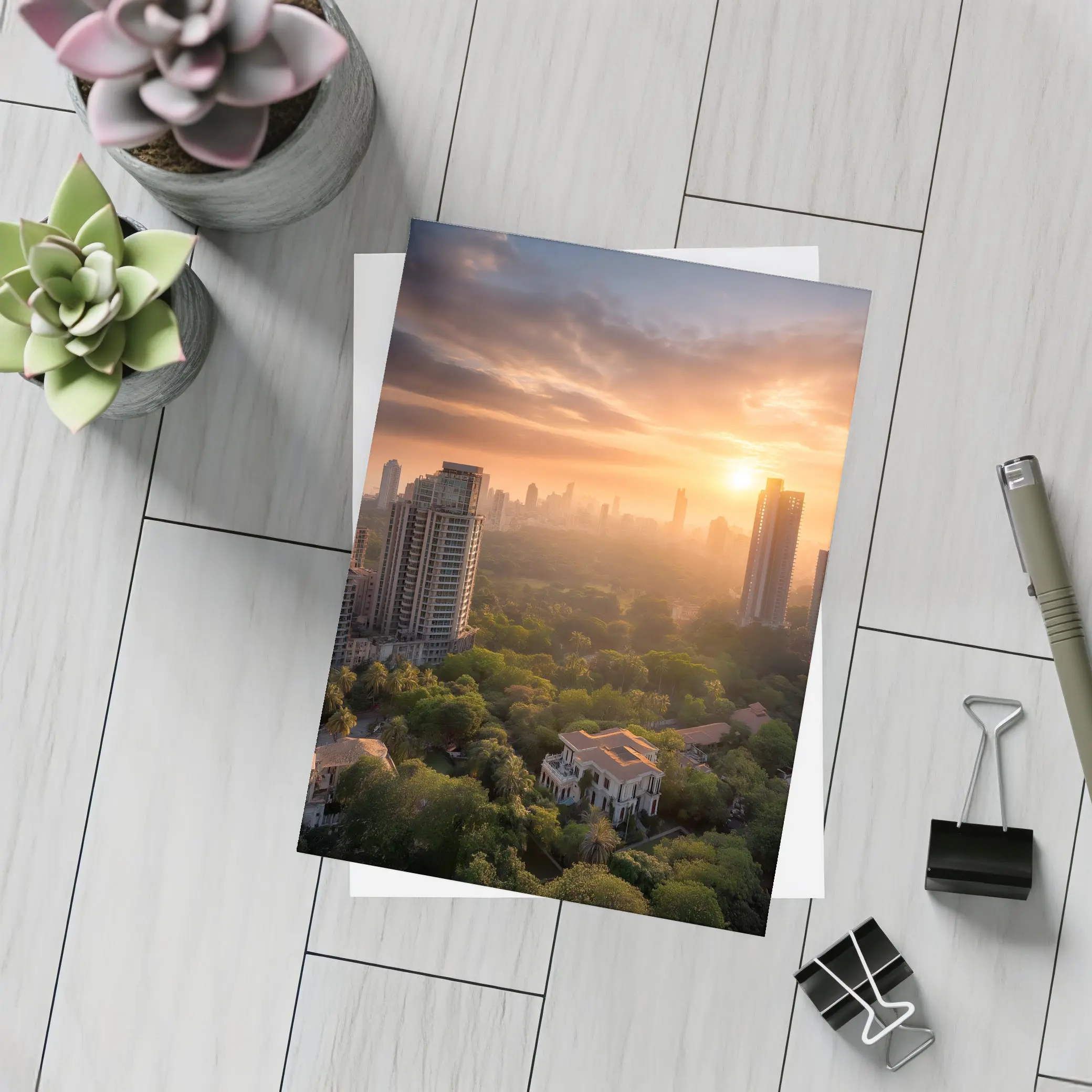 Mumbai Skyline Golden Sunset Aerial City View – Postcards