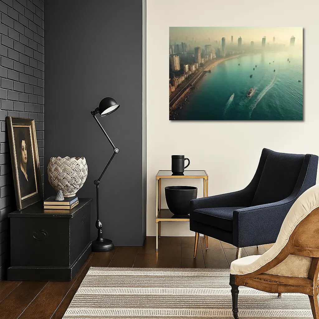 Mumbai Skyline Aerial View Foggy Coastline – Wall Art