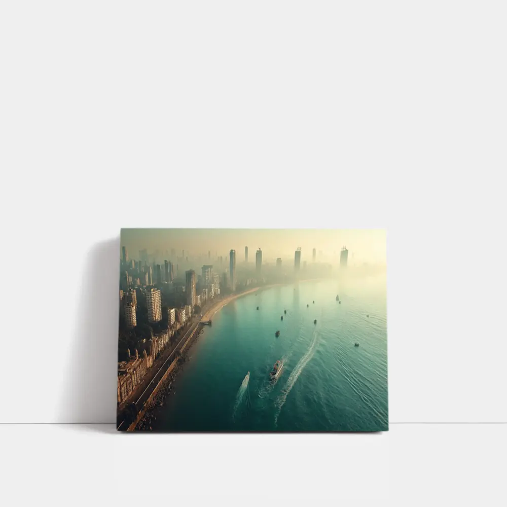 Mumbai Skyline Aerial View Foggy Coastline – Wall Art