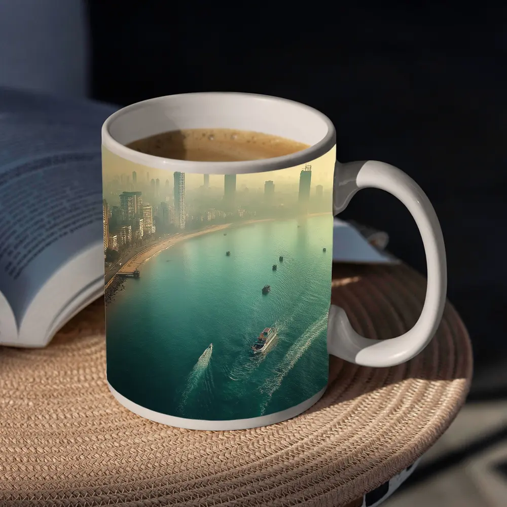 Mumbai Skyline Aerial View Foggy Coastline – Mugs