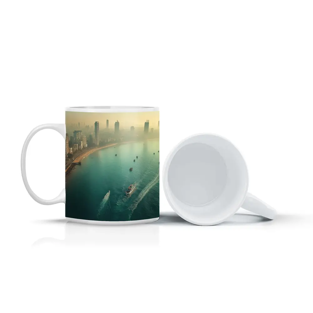 Mumbai Skyline Aerial View Foggy Coastline – Mugs