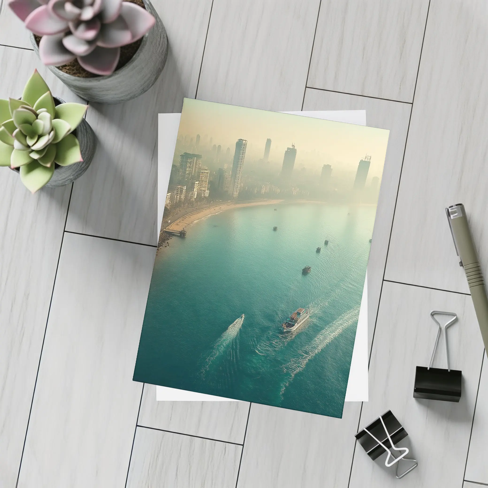 Mumbai Skyline Aerial View Foggy Coastline – Postcards