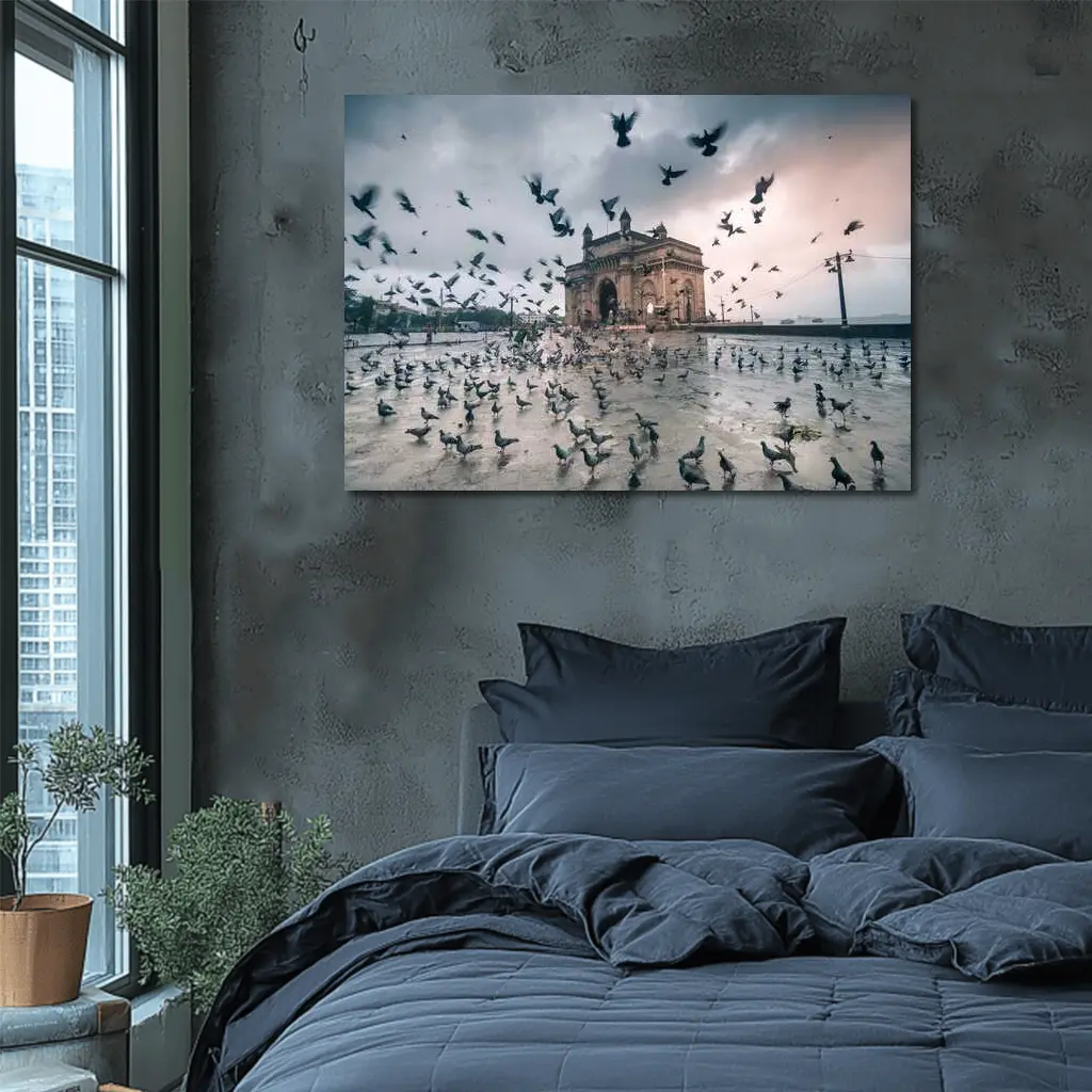 Gateway of India Mumbai Pigeons Storm – Wall Art