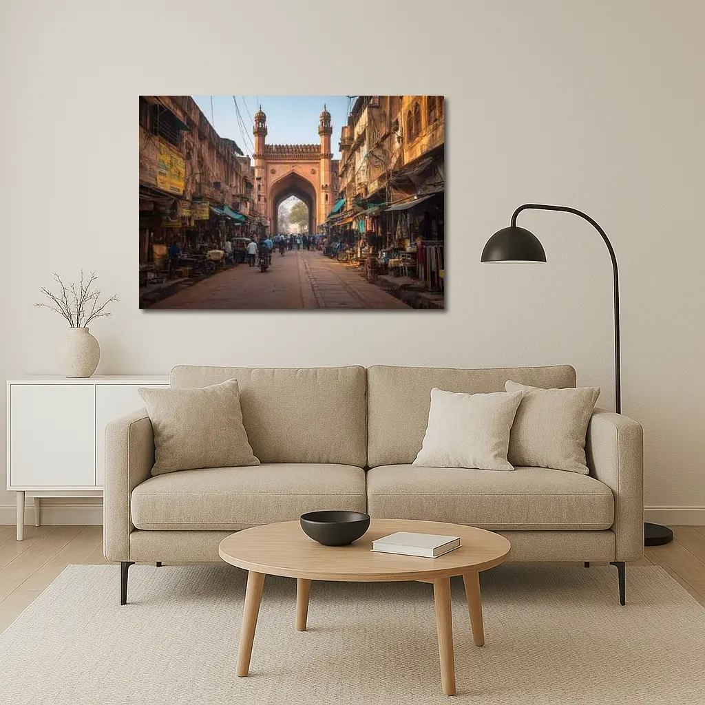 Ancient Mosque Gate Old Indian Bazaar Street – Wall Art