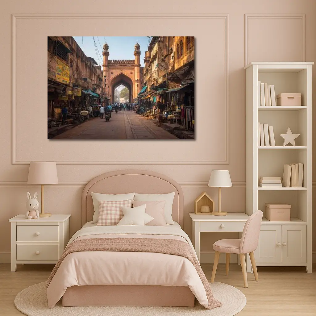 Ancient Mosque Gate Old Indian Bazaar Street – Wall Art