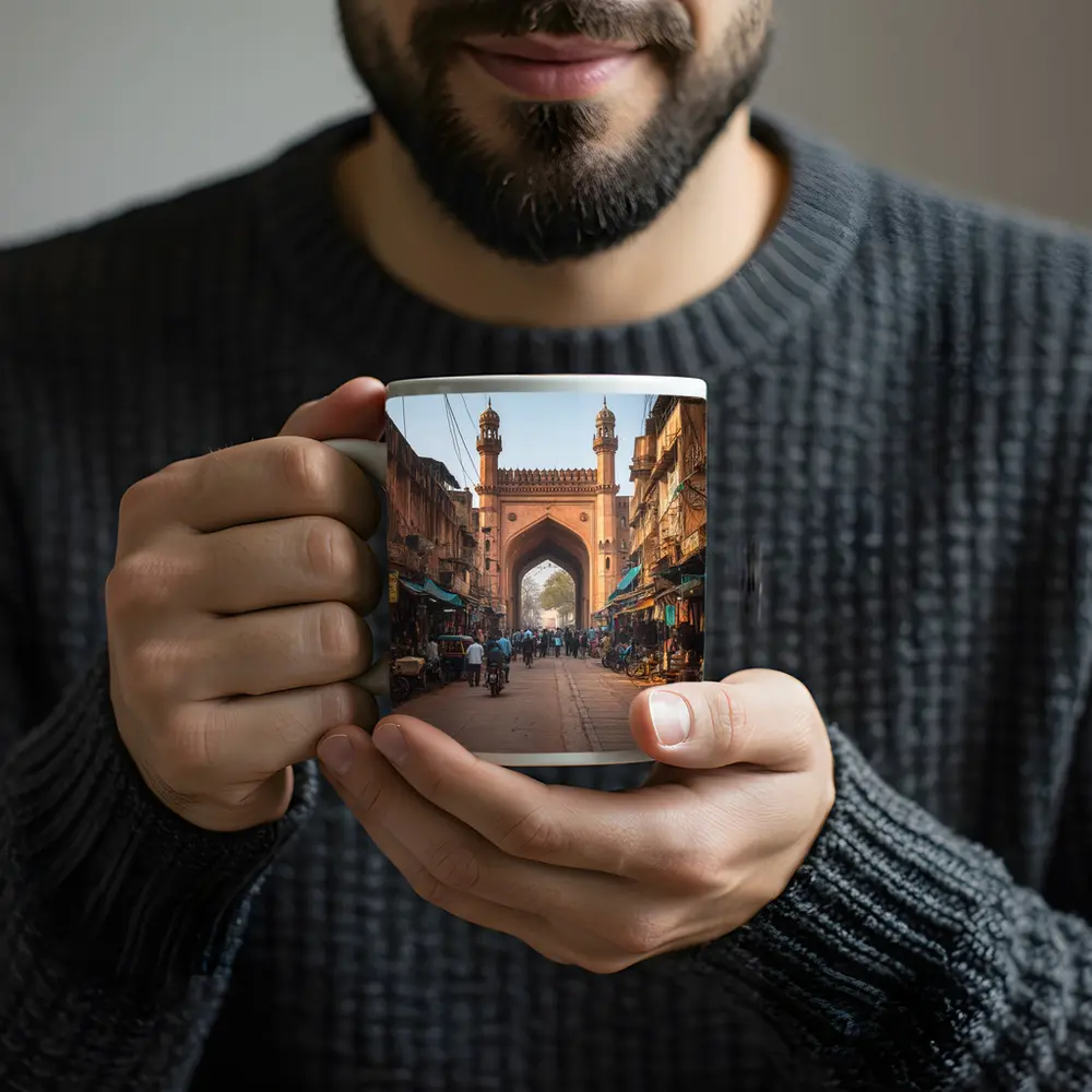 Ancient Mosque Gate Old Indian Bazaar Street – Mugs