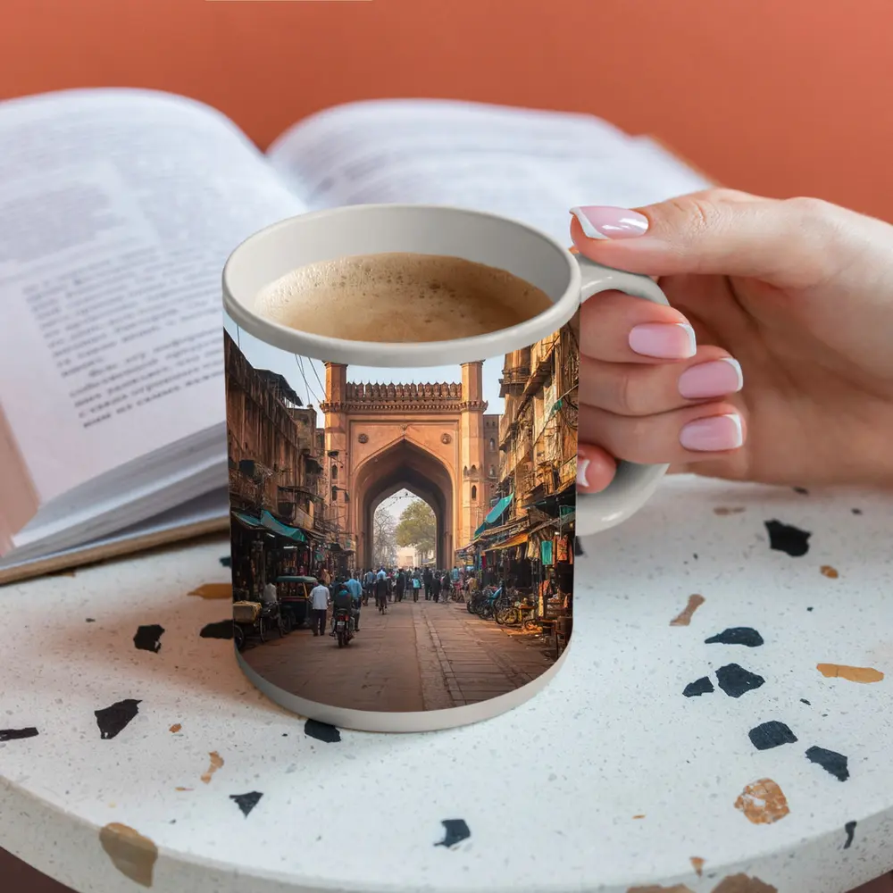 Ancient Mosque Gate Old Indian Bazaar Street – Mugs