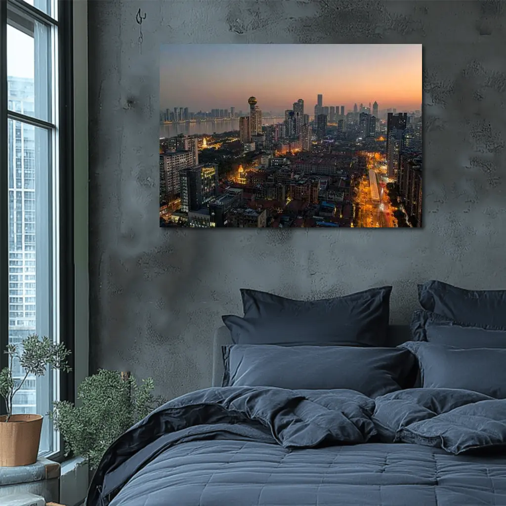 Wuhan China Skyline at Dusk Aerial – Wall Art