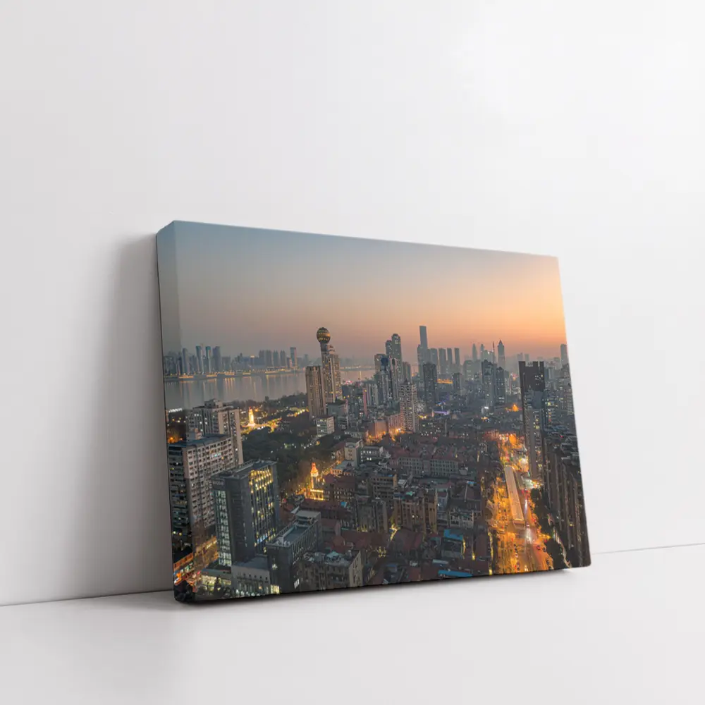 Wuhan China Skyline at Dusk Aerial – Wall Art