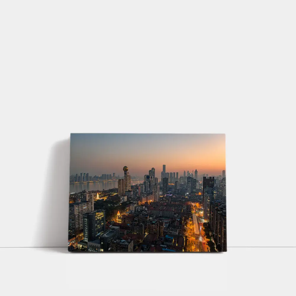 Wuhan China Skyline at Dusk Aerial – Wall Art