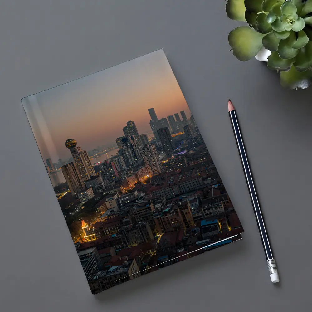 Wuhan China Skyline at Dusk Aerial – Notebooks