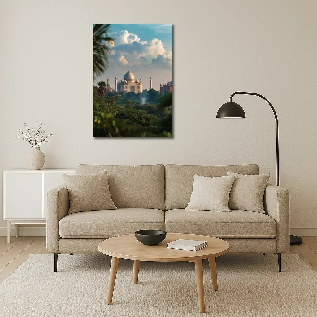 Taj Mahal Rising Above Lush Green Trees – Wall Art