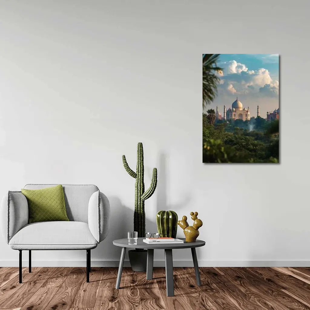 Taj Mahal Rising Above Lush Green Trees – Wall Art