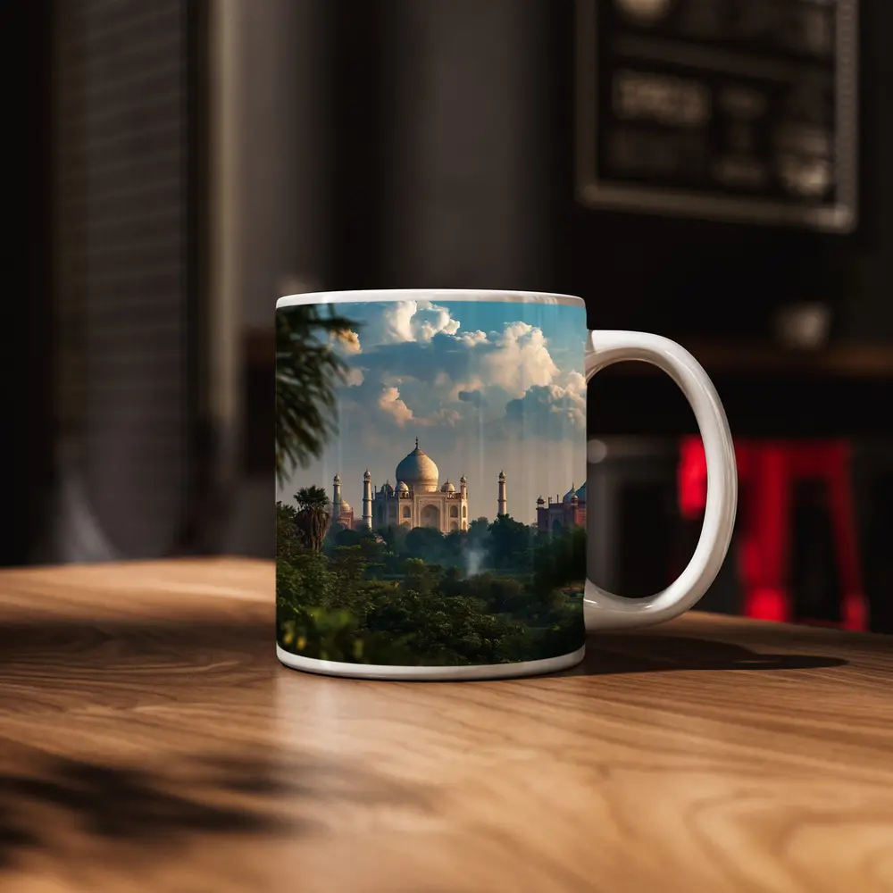 Taj Mahal Rising Above Lush Green Trees – Mugs