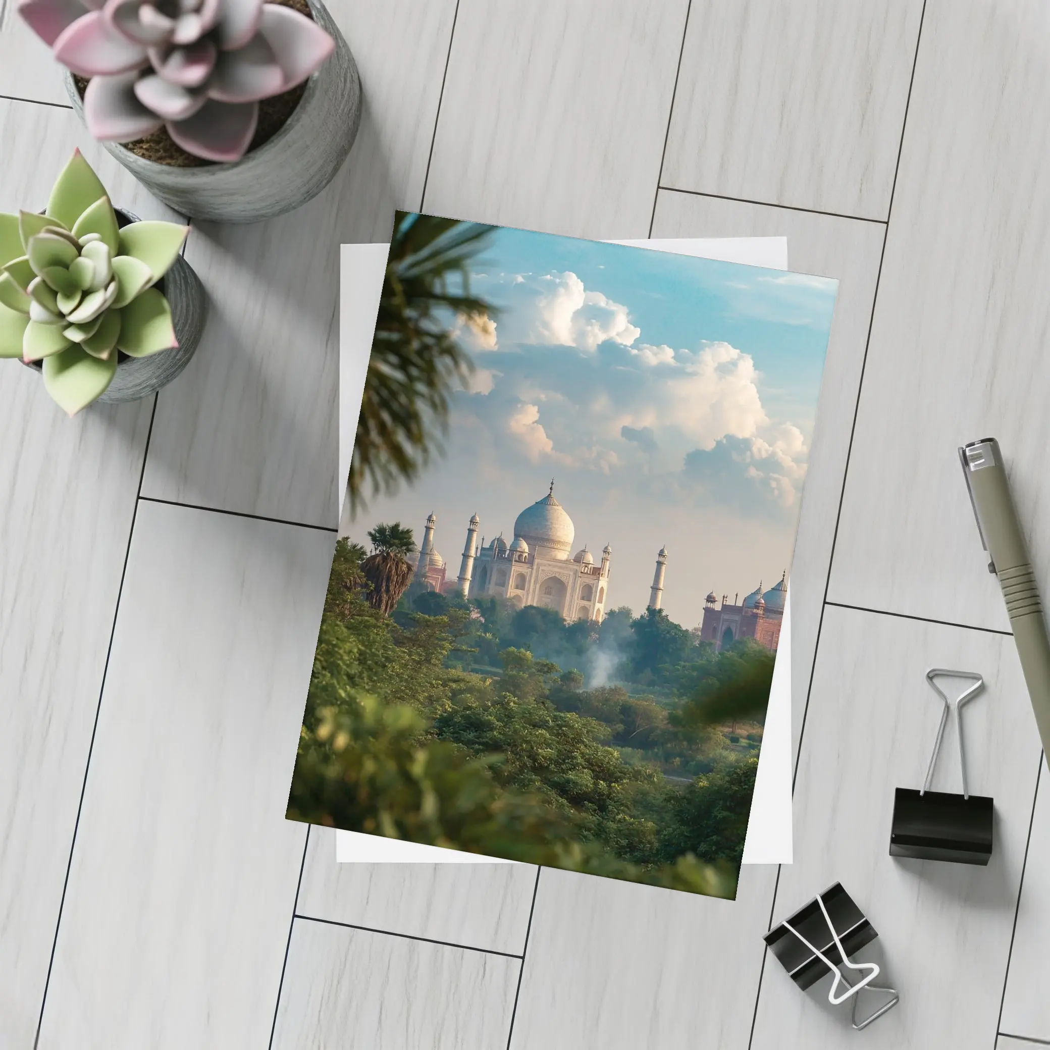 Taj Mahal Rising Above Lush Green Trees – Postcards