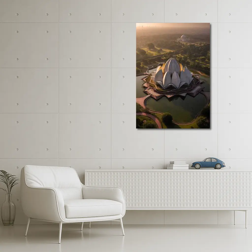 Lotus Temple New Delhi Aerial City View – Wall Art