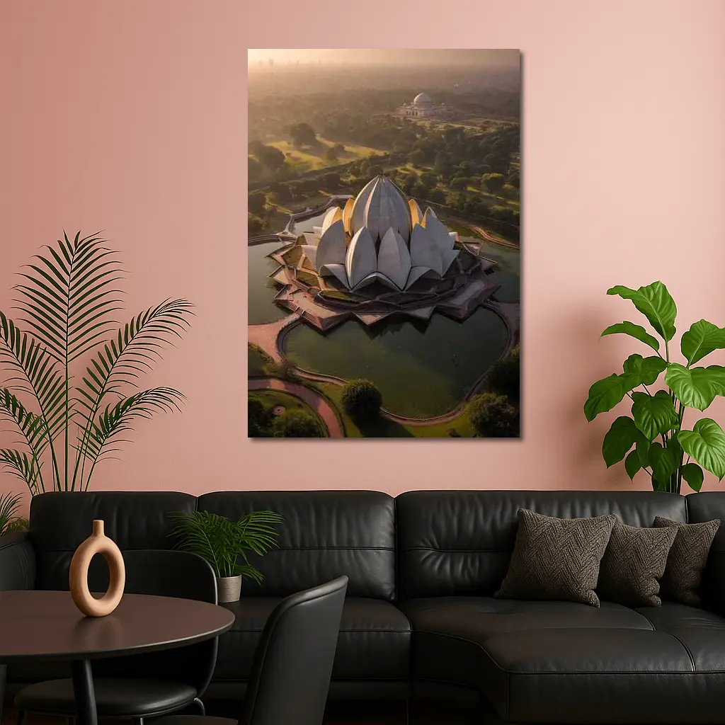 Lotus Temple New Delhi Aerial City View – Wall Art