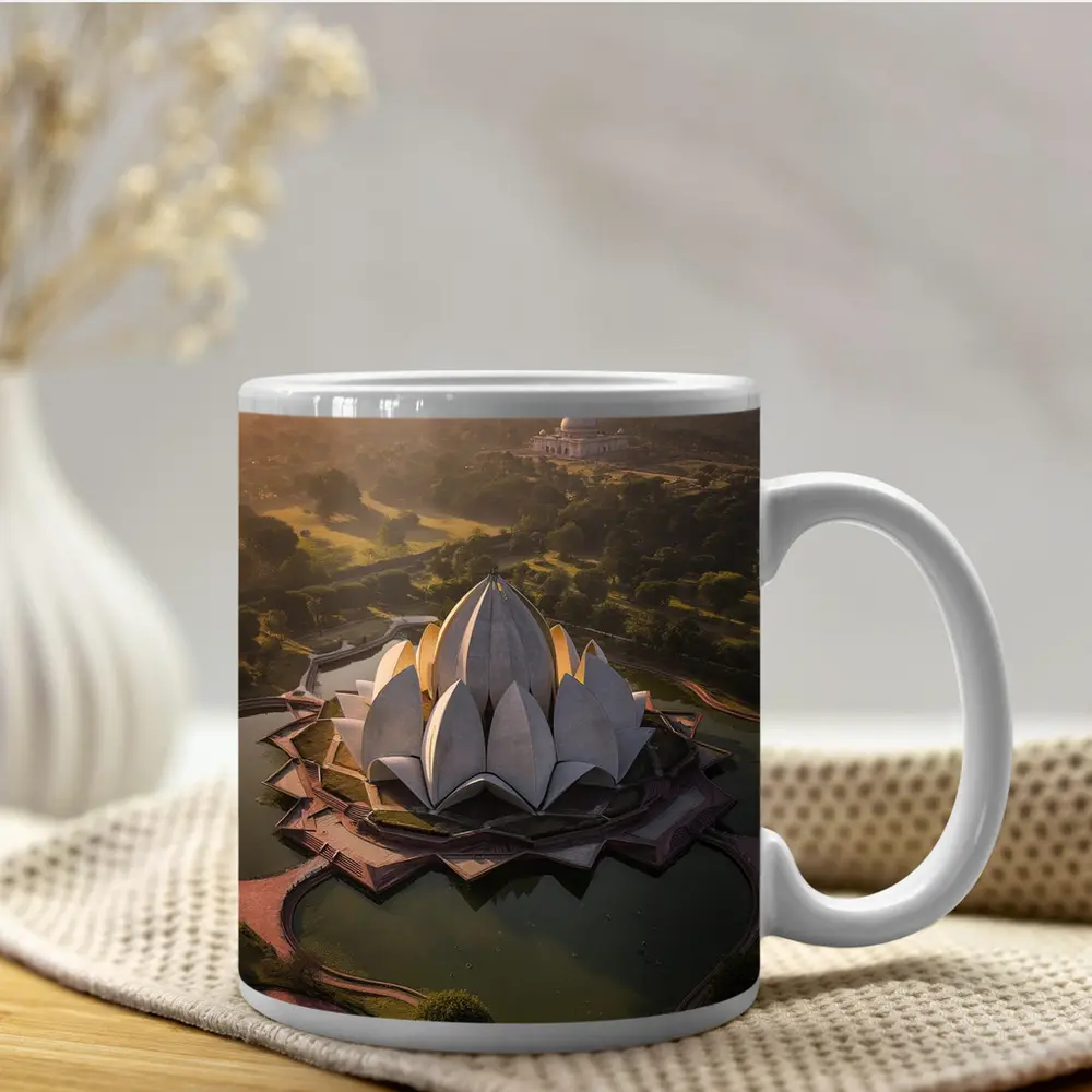 Lotus Temple New Delhi Aerial City View – Mugs