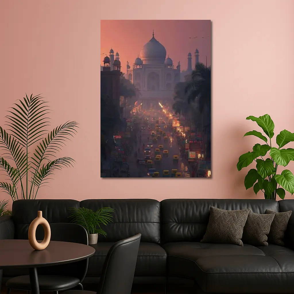 Taj Mahal Agra Busy Street Dusk Scene – Wall Art