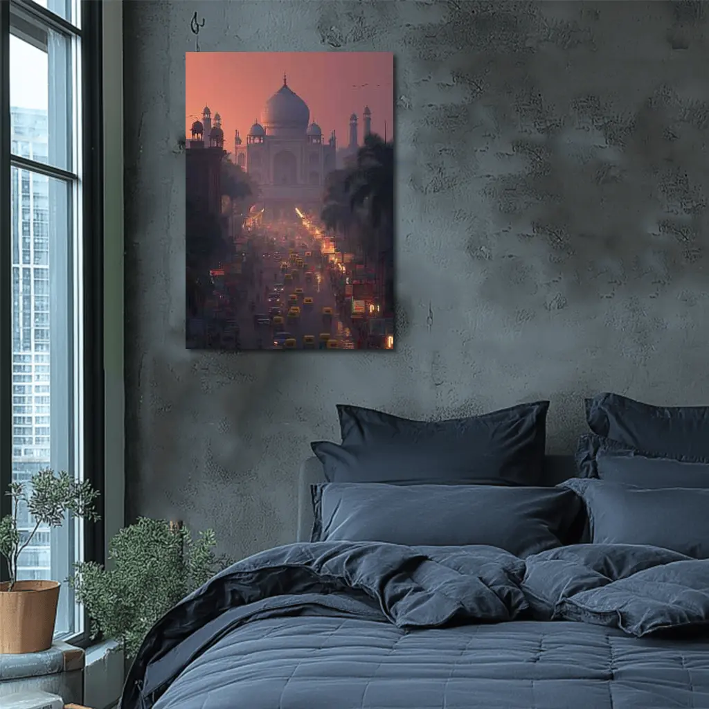 Taj Mahal Agra Busy Street Dusk Scene – Wall Art