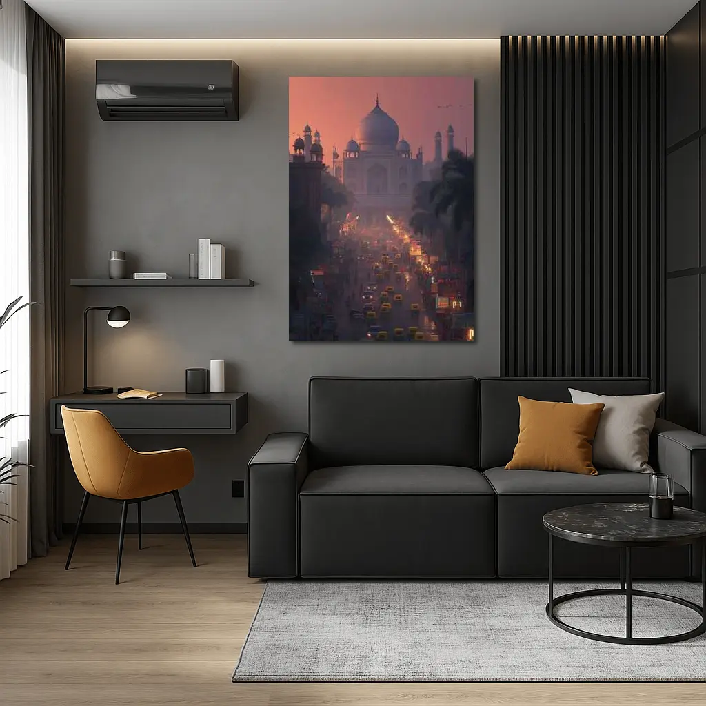 Taj Mahal Agra Busy Street Dusk Scene – Wall Art