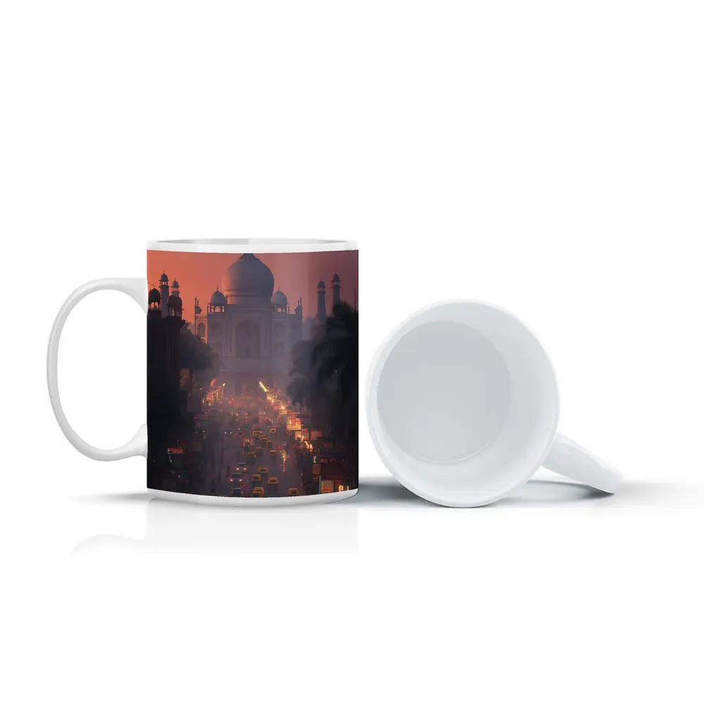 Taj Mahal Agra Busy Street Dusk Scene – Mugs
