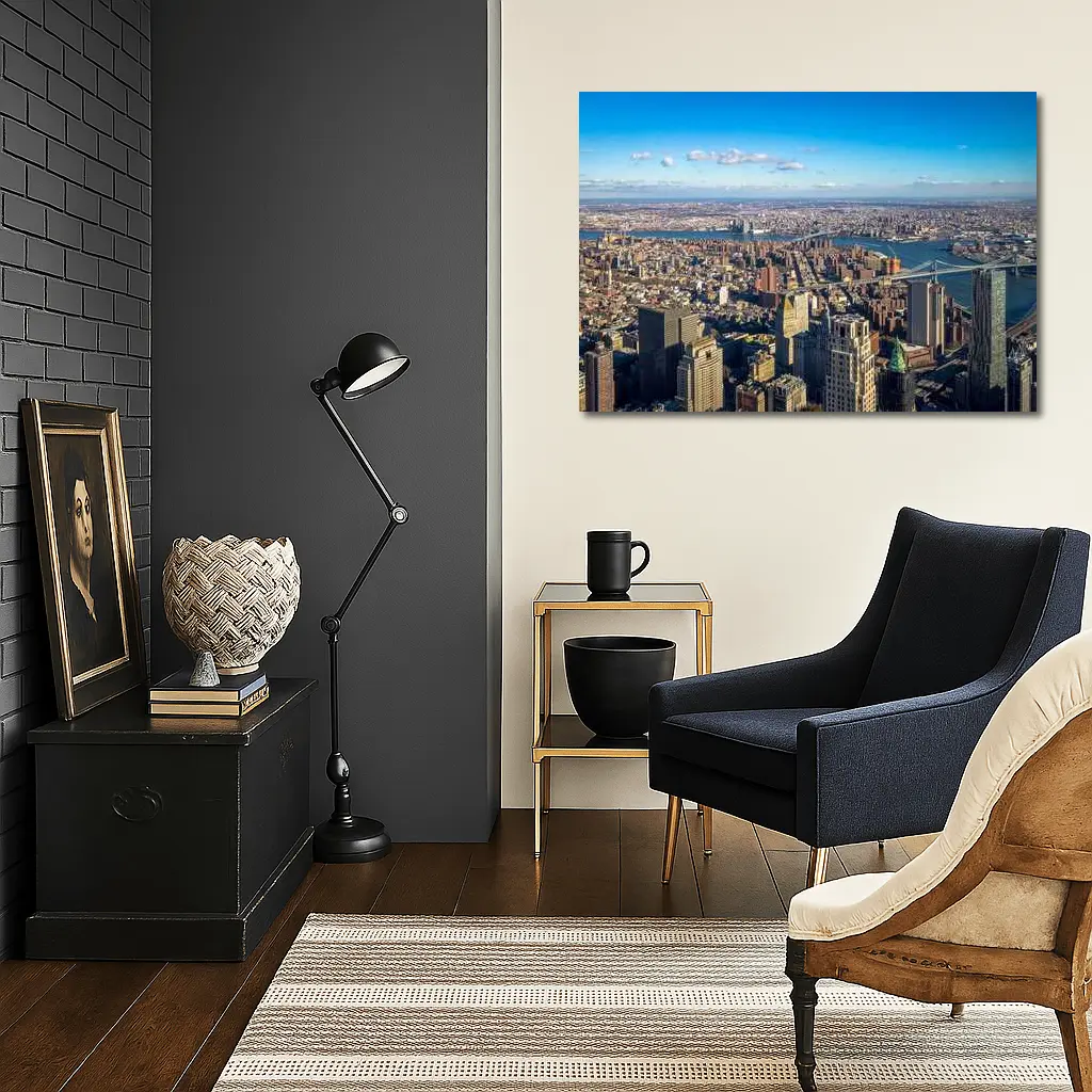 New York City Aerial Skyline Brooklyn Bridge View – Wall Art