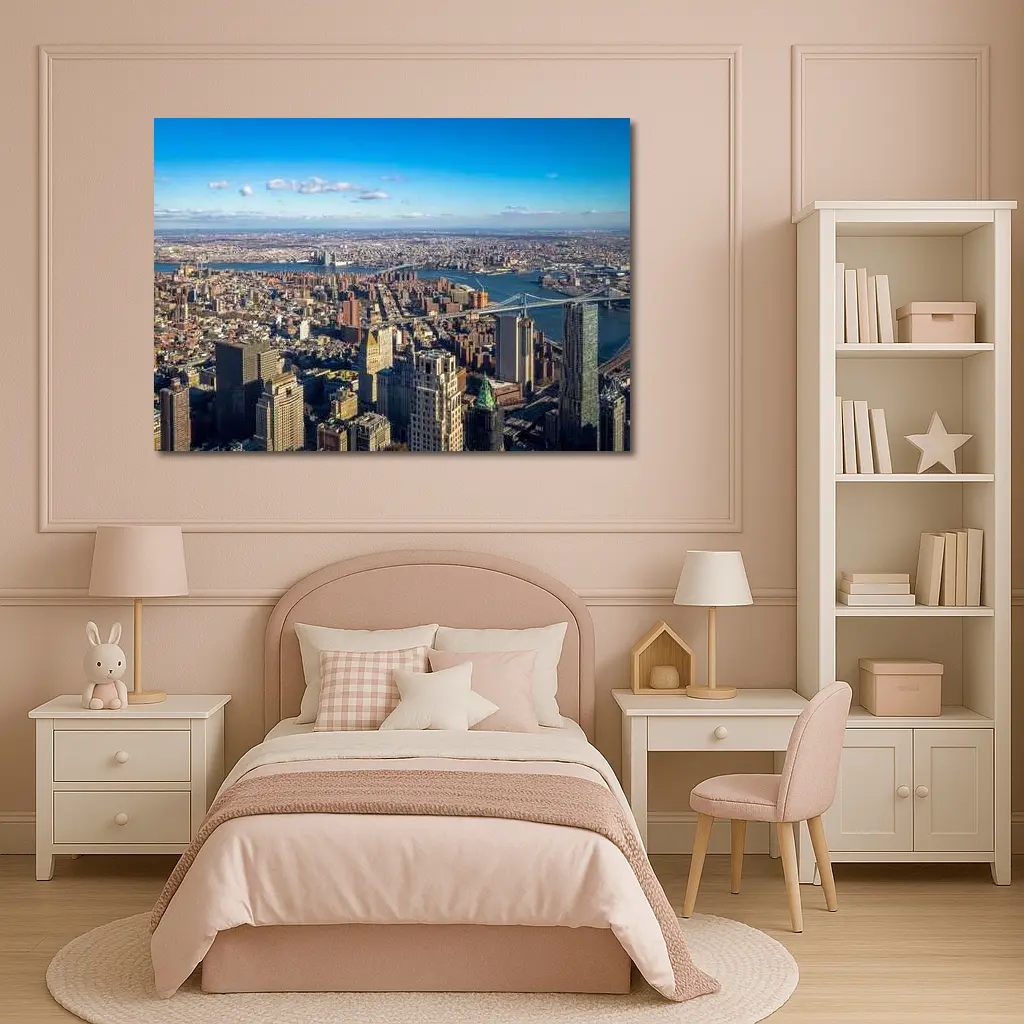 New York City Aerial Skyline Brooklyn Bridge View – Wall Art