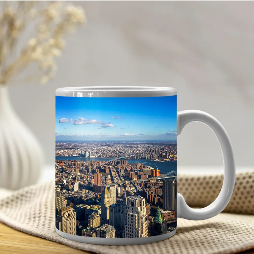 New York City Aerial Skyline Brooklyn Bridge View – Mugs