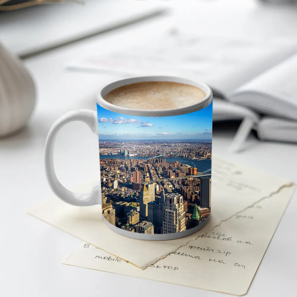 New York City Aerial Skyline Brooklyn Bridge View – Mugs