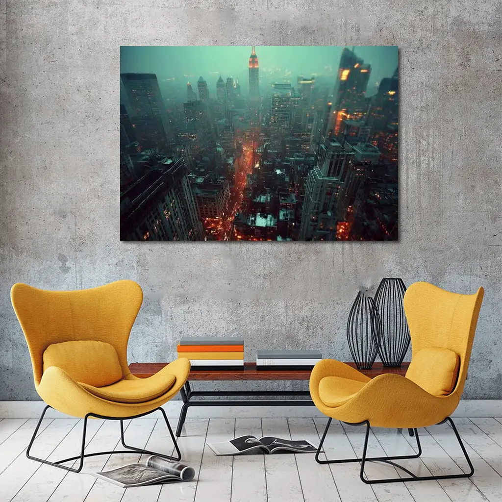 Empire State Building Foggy Night City – Wall Art