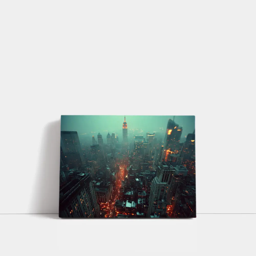 Empire State Building Foggy Night City – Wall Art