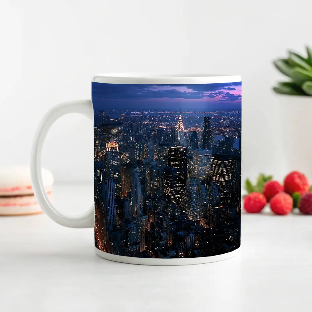 New York City Skyline At Dusk Aerial – Mugs