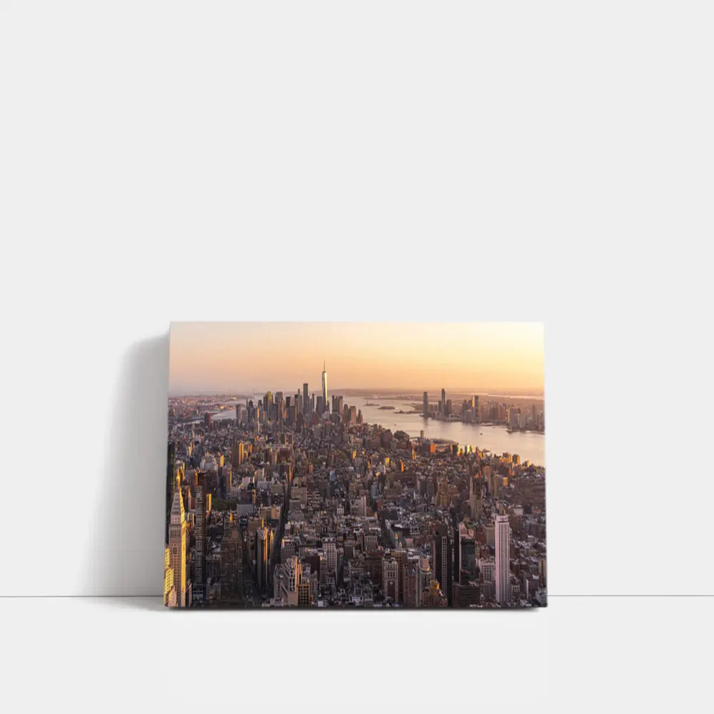 New York City Skyline Golden Sunset Aerial View – Wall Art