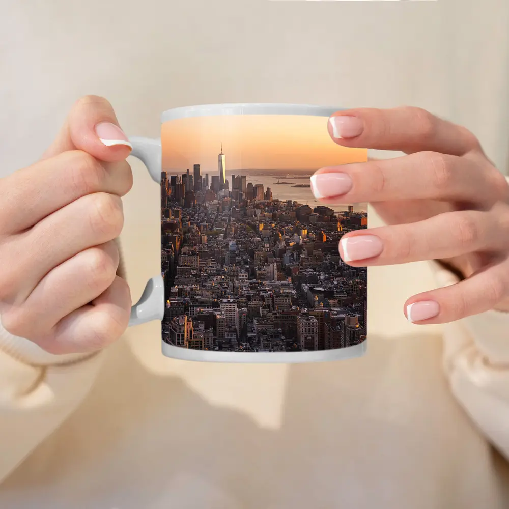 New York City Skyline Golden Sunset Aerial View – Mugs