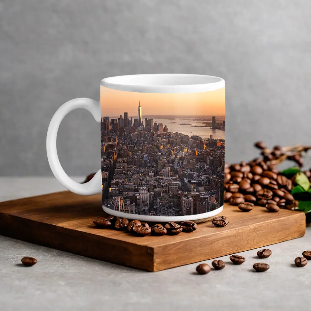 New York City Skyline Golden Sunset Aerial View – Mugs