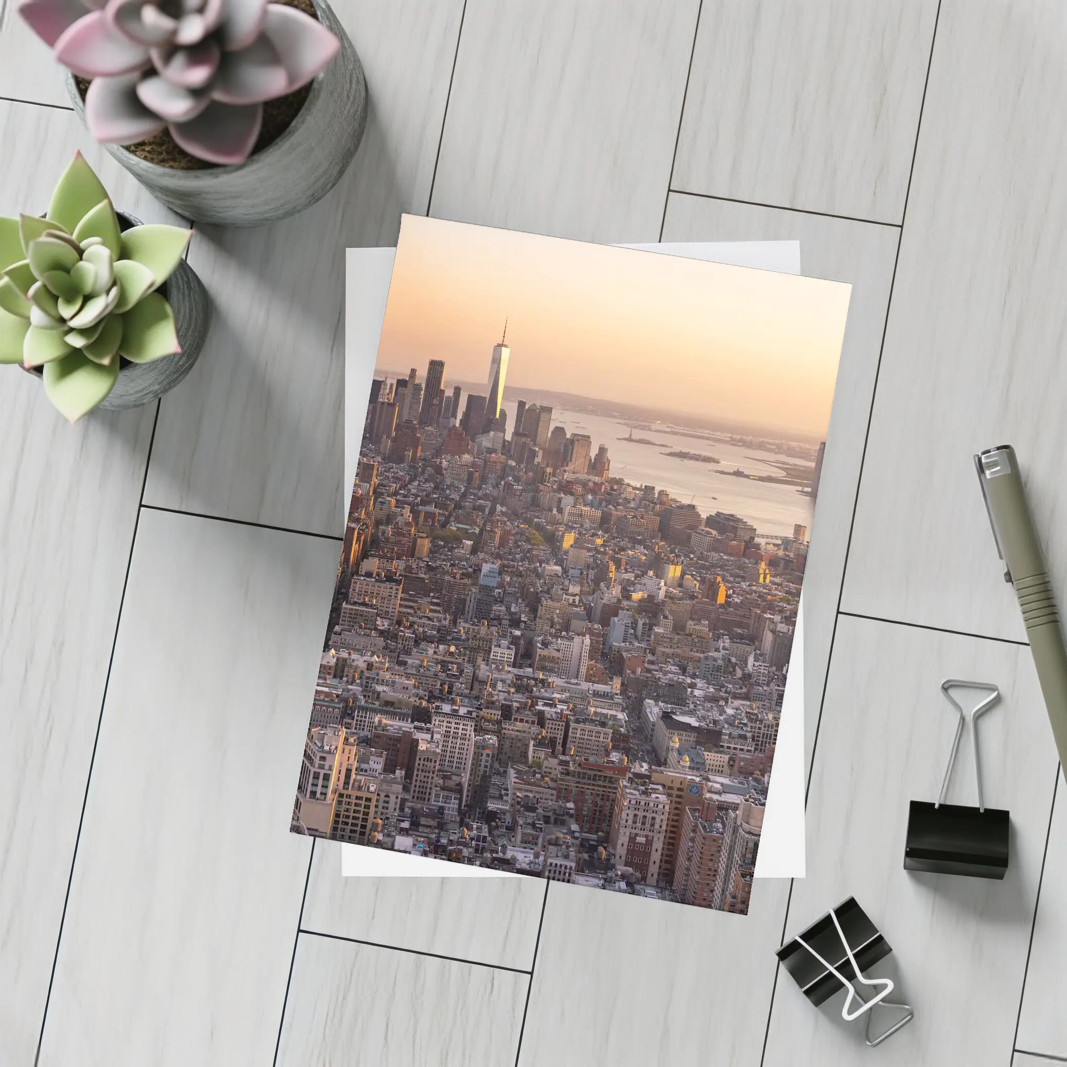 New York City Skyline Golden Sunset Aerial View – Postcards