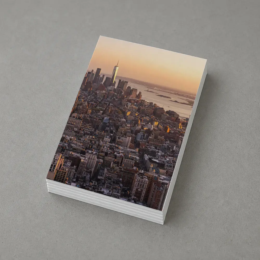 New York City Skyline Golden Sunset Aerial View – Postcards