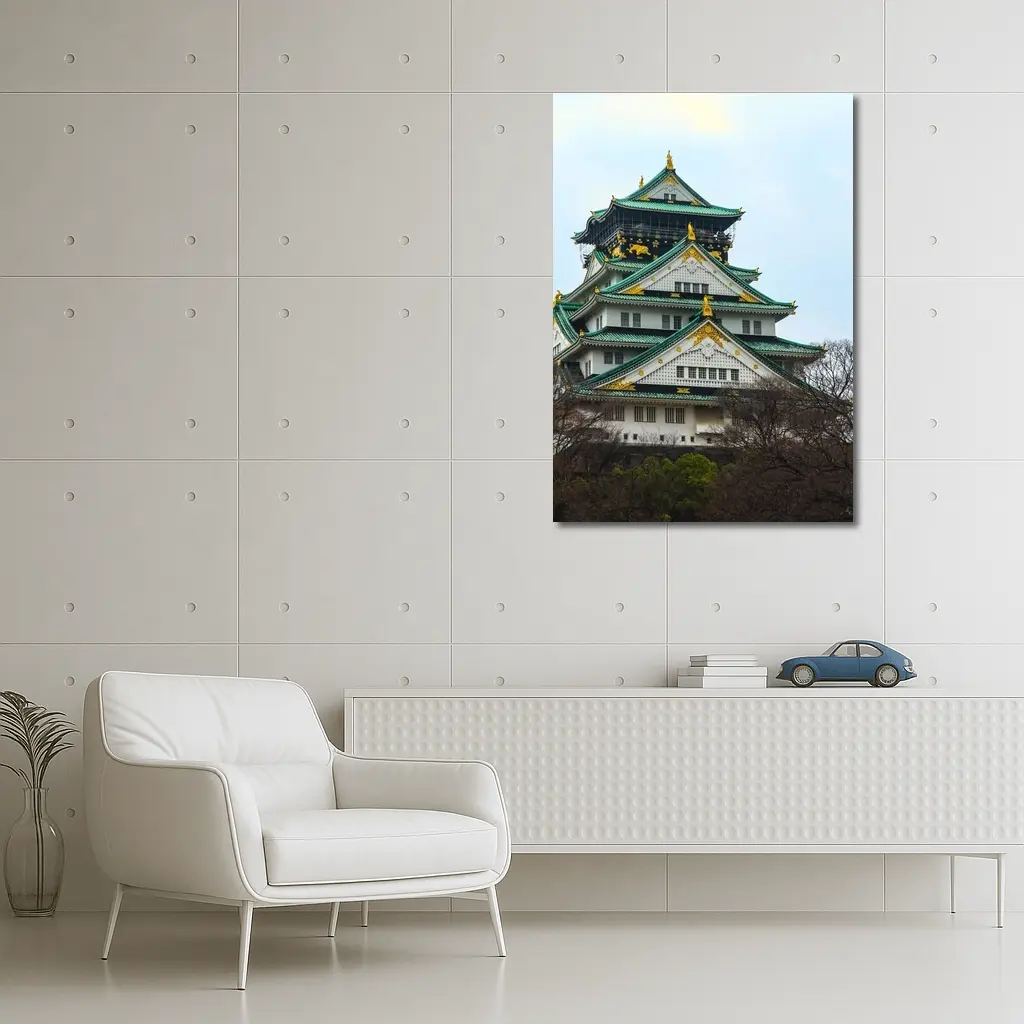 Osaka Castle Green Roofs Overcast Sky – Wall Art