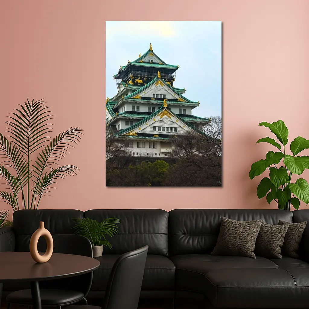 Osaka Castle Green Roofs Overcast Sky – Wall Art