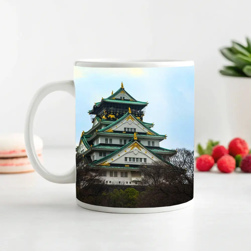 Osaka Castle Green Roofs Overcast Sky – Mugs
