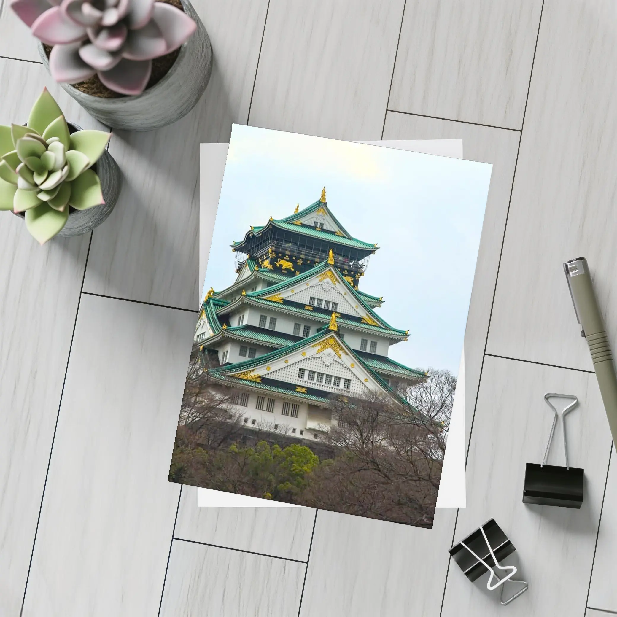 Osaka Castle Green Roofs Overcast Sky – Postcards