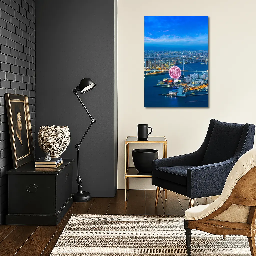 Osaka Bay Ferris Wheel Night City View – Wall Art