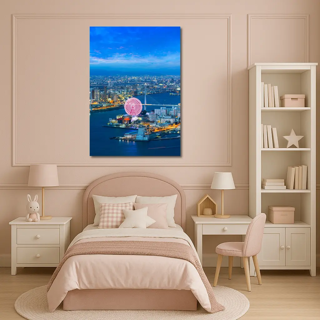Osaka Bay Ferris Wheel Night City View – Wall Art