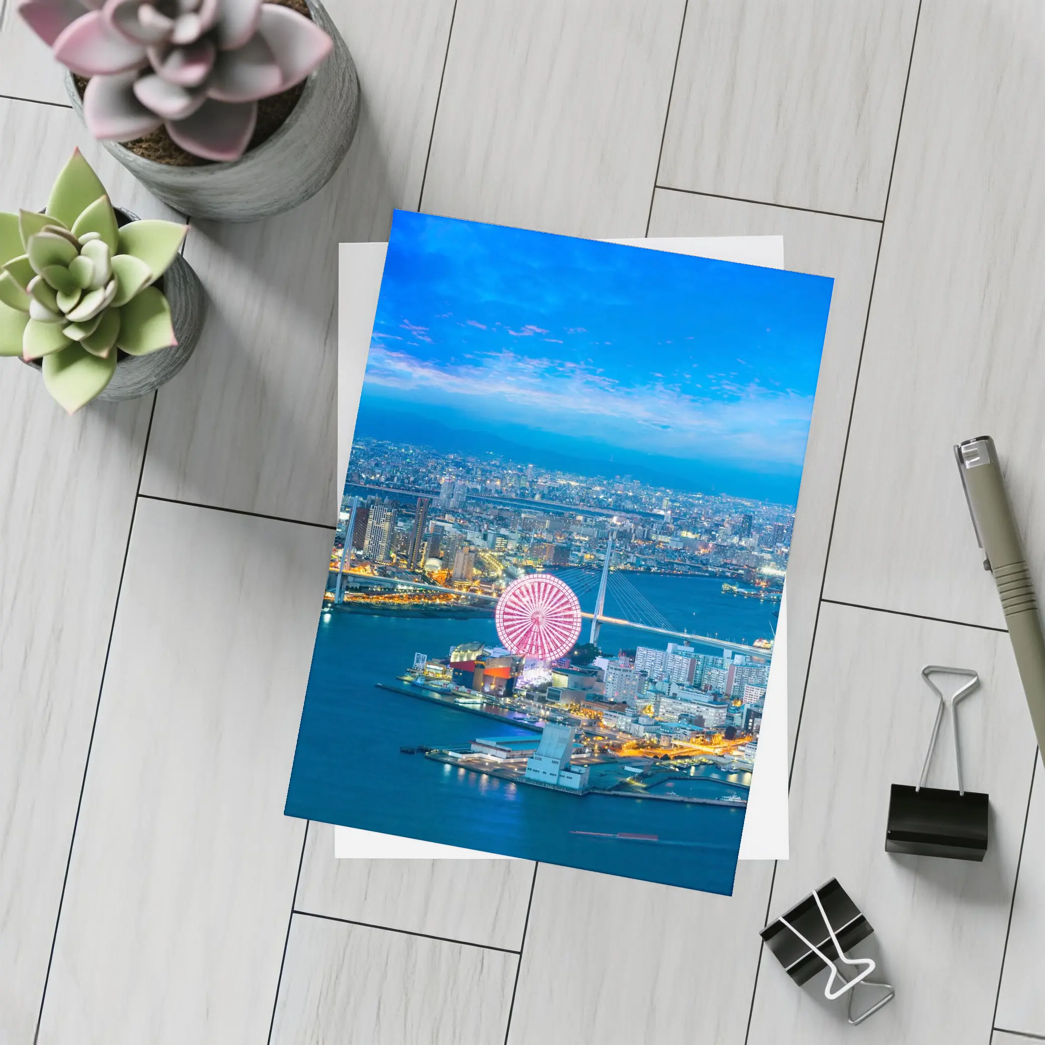 Osaka Bay Ferris Wheel Night City View – Postcards