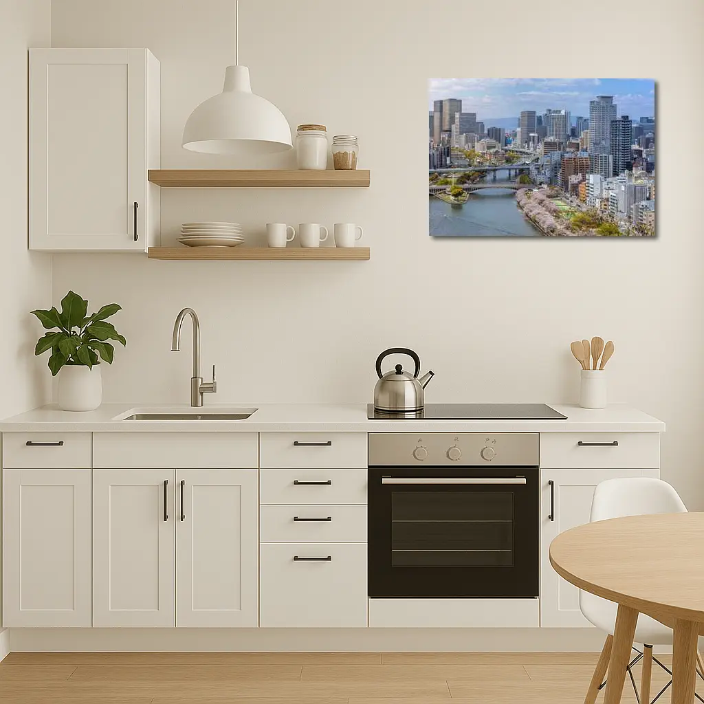 Osaka Skyline Cherry Blossoms River View – Wall Art