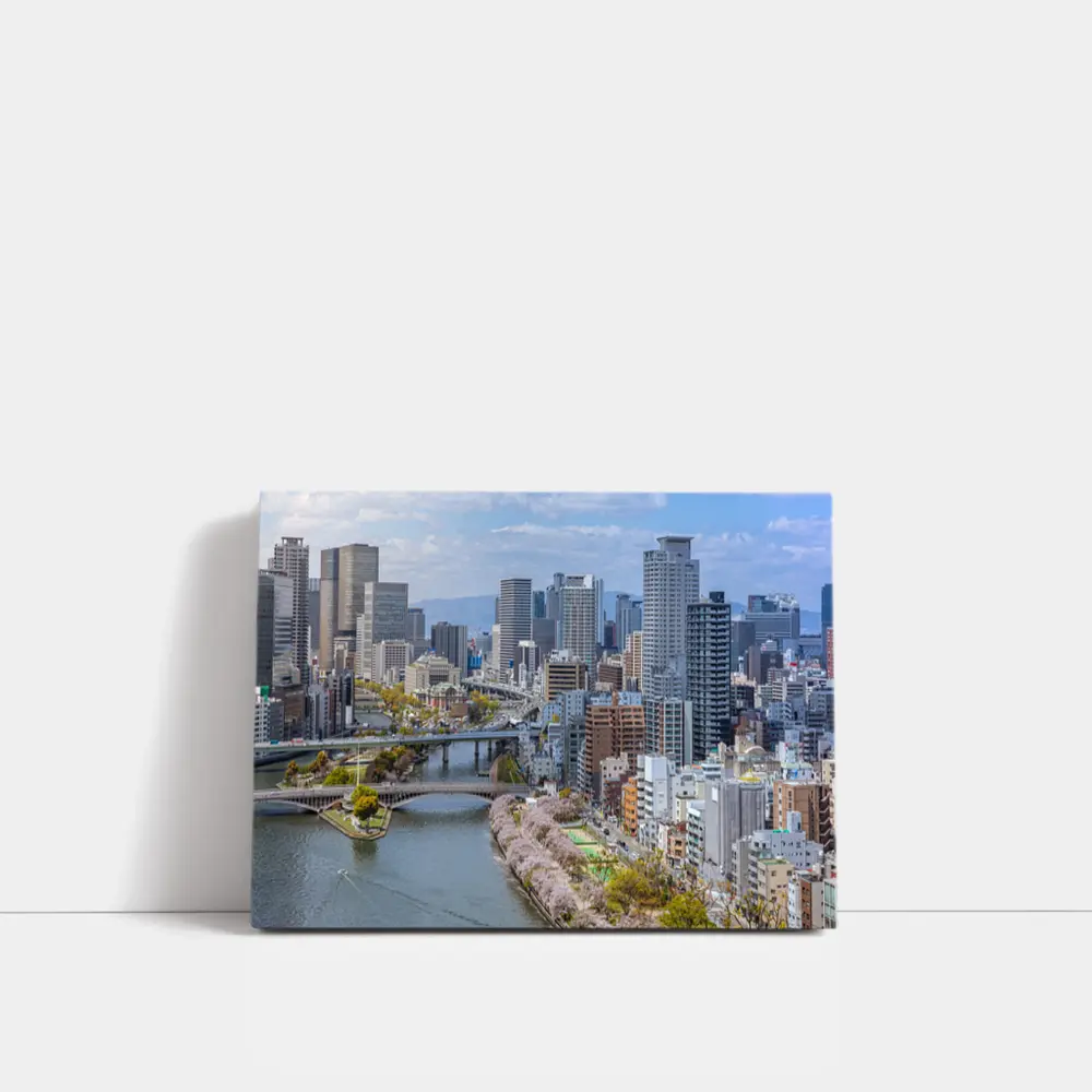 Osaka Skyline Cherry Blossoms River View – Wall Art