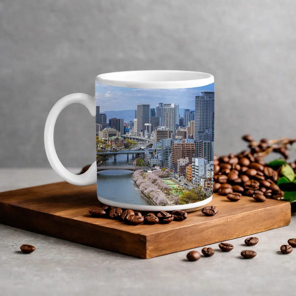 Osaka Skyline Cherry Blossoms River View – Mugs